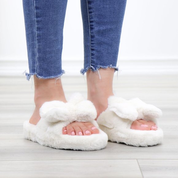 Plush Bow Tie Fuzzy Non-Slip Slipper - Picture 2 of 15